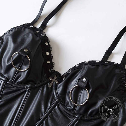 Punk Rivet Studded Slim Y2K PU Leather Camisole