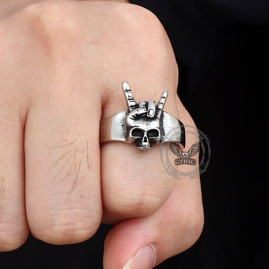 Punk Rock Gesture Skull Ring in Stainless Steel