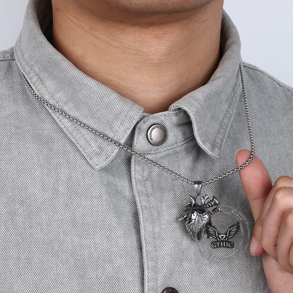 Punk Screw Heart Gothic Pendant in Stainless Steel