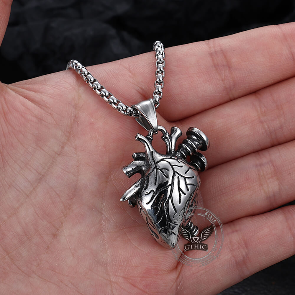 Punk Screw Heart Gothic Pendant in Stainless Steel