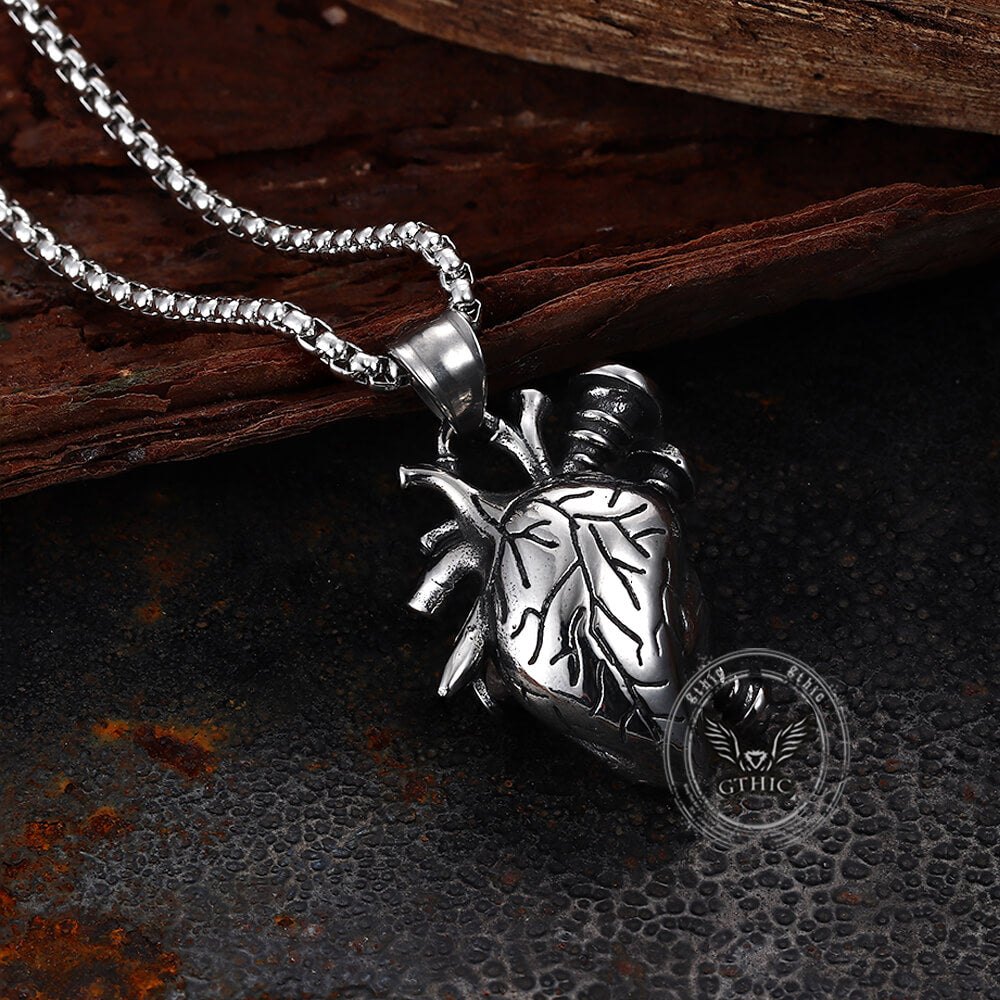Punk Screw Heart Gothic Pendant in Stainless Steel