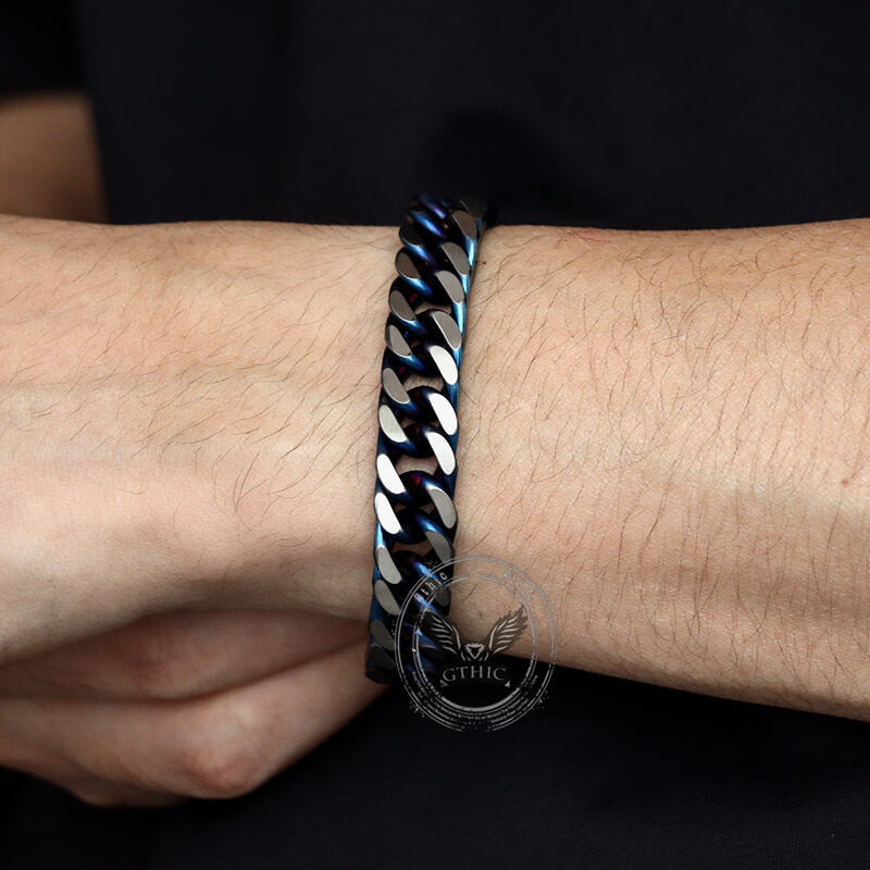 Punk Silver Blue Cuban Chain Stainless Steel Bracelet