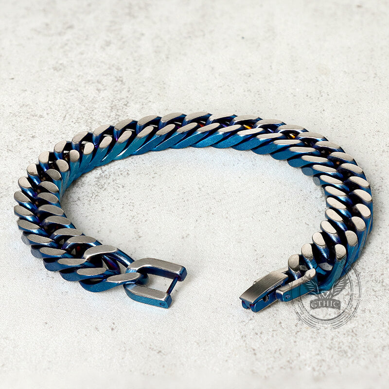 Punk Silver Blue Cuban Chain Stainless Steel Bracelet