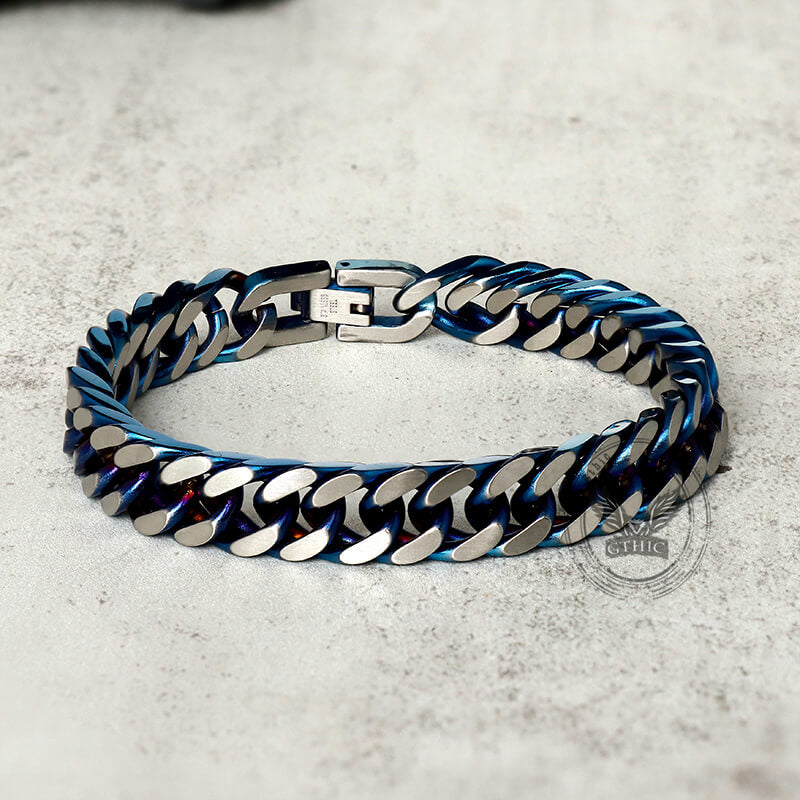 Punk Silver Blue Cuban Chain Stainless Steel Bracelet