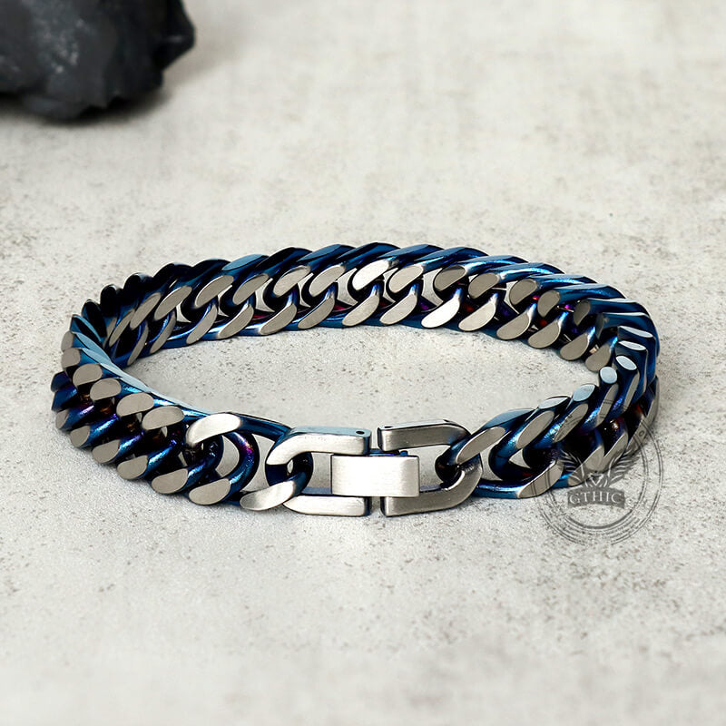 Punk Silver Blue Cuban Chain Stainless Steel Bracelet