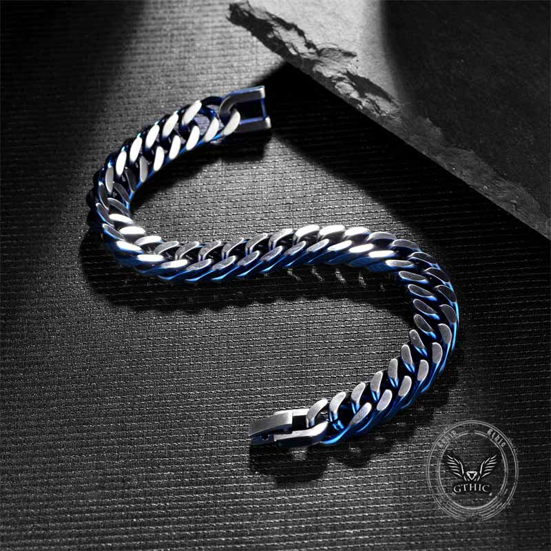 Punk Silver Blue Cuban Chain Stainless Steel Bracelet