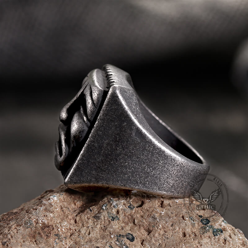 Punk Skull Face Expression Square Stainless Steel Ring