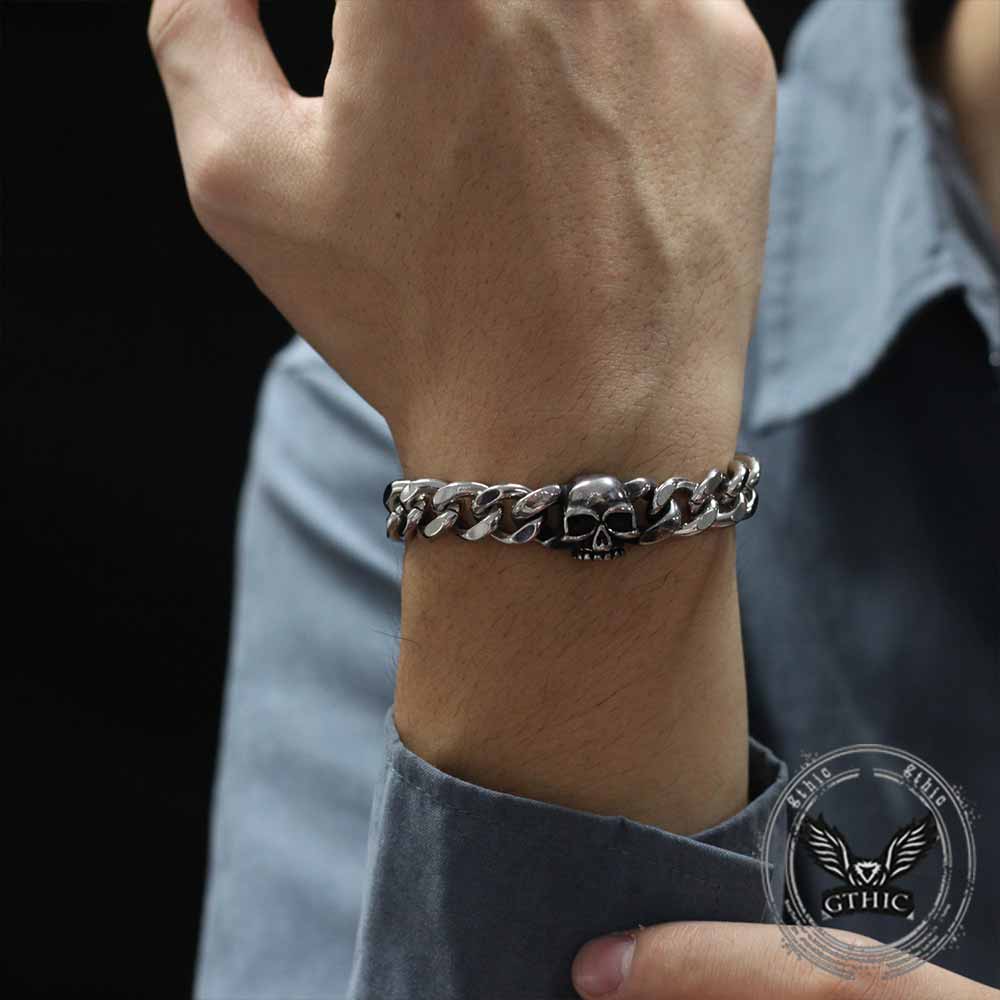 Punk Skull Head Cuban Link Bracelet in Stainless Steel
