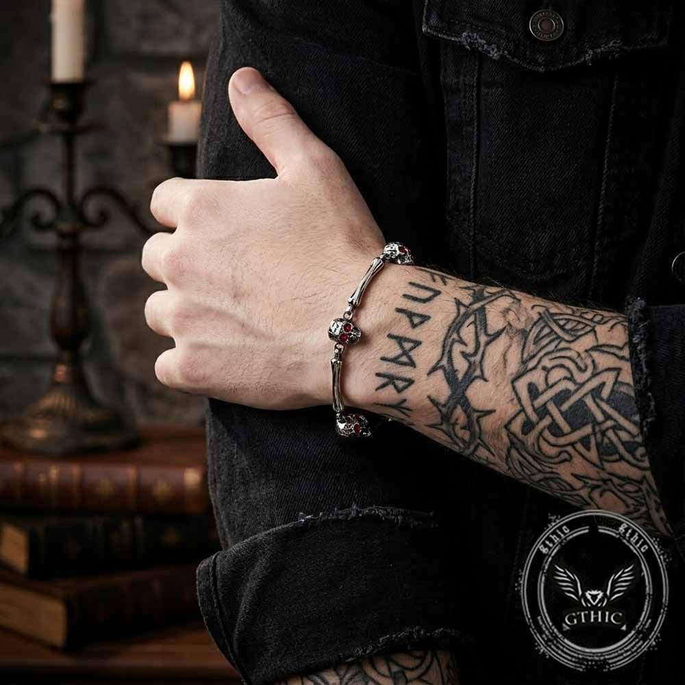 Punk Skull Head Biker Bracelet in Stainless Steel