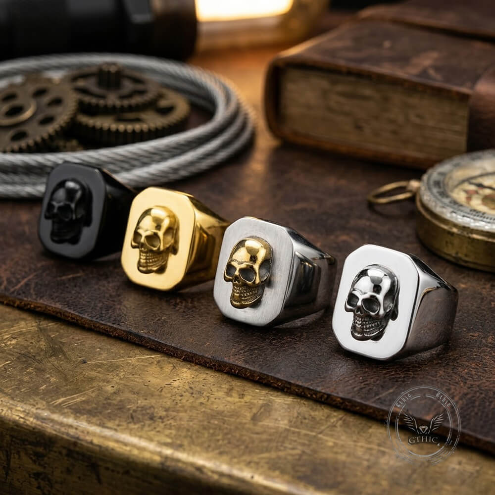 Punk Skull Head Stainless Steel Square Ring