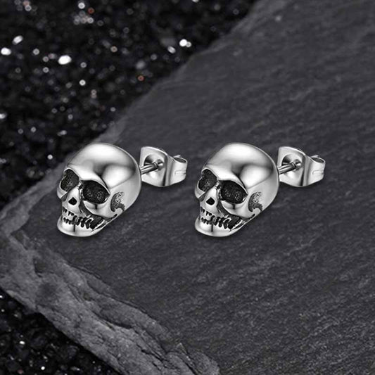 Punk Skull Head Stud Earrings in Stainless Steel