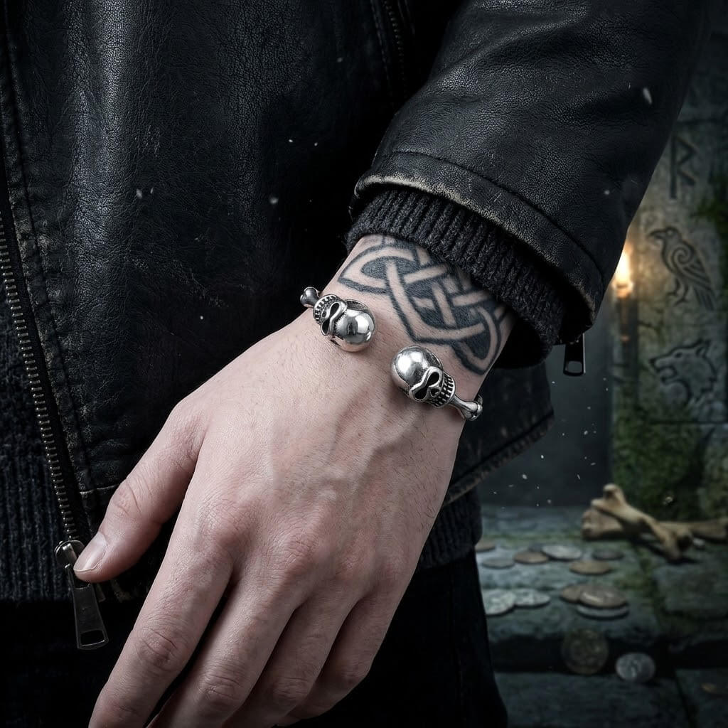 Punk Skull Stainless Steel Bone Cuff Bracelet
