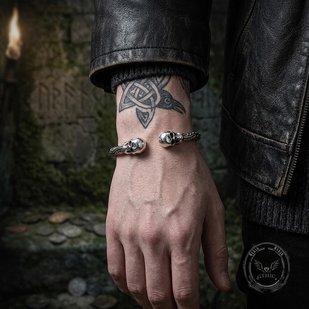 Punk Skull Stainless Steel Bone Cuff Bracelet