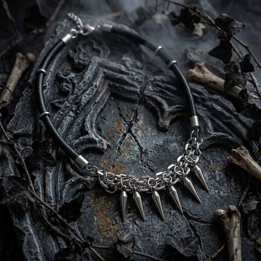 Punk Spike Leather Stainless Steel Clavicle Necklace