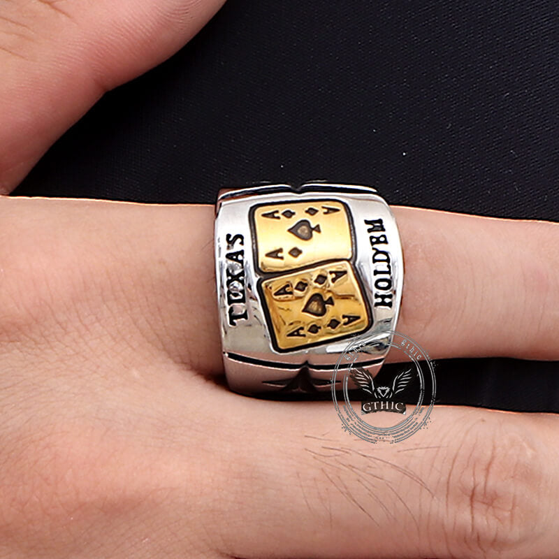 Punk Square Flush Poker Cards Ring in Stainless Steel