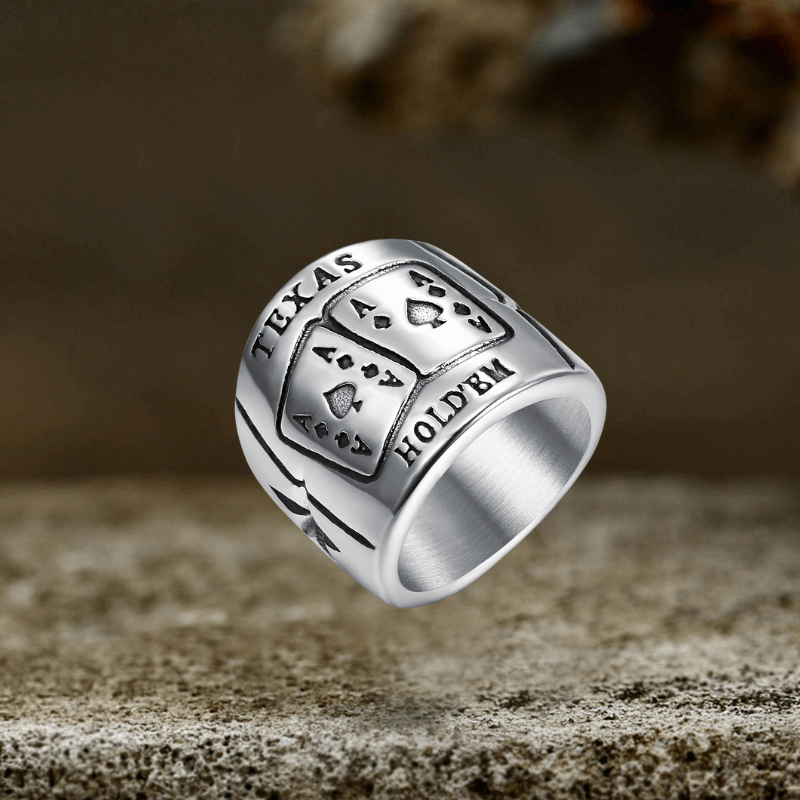 Punk Square Flush Poker Cards Ring in Stainless Steel