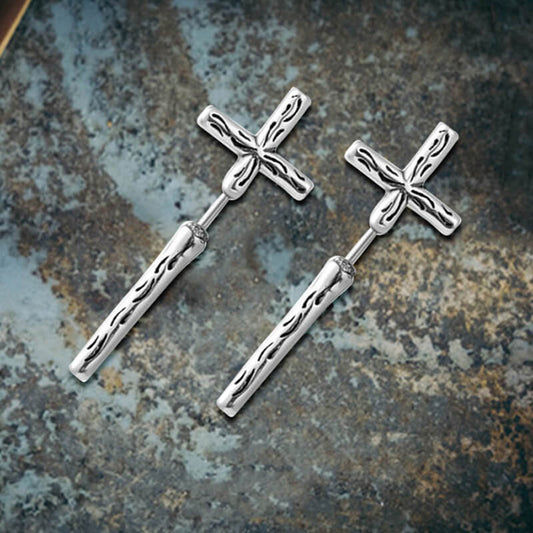 Punk Cross Stud Earrings in Stainless Steel