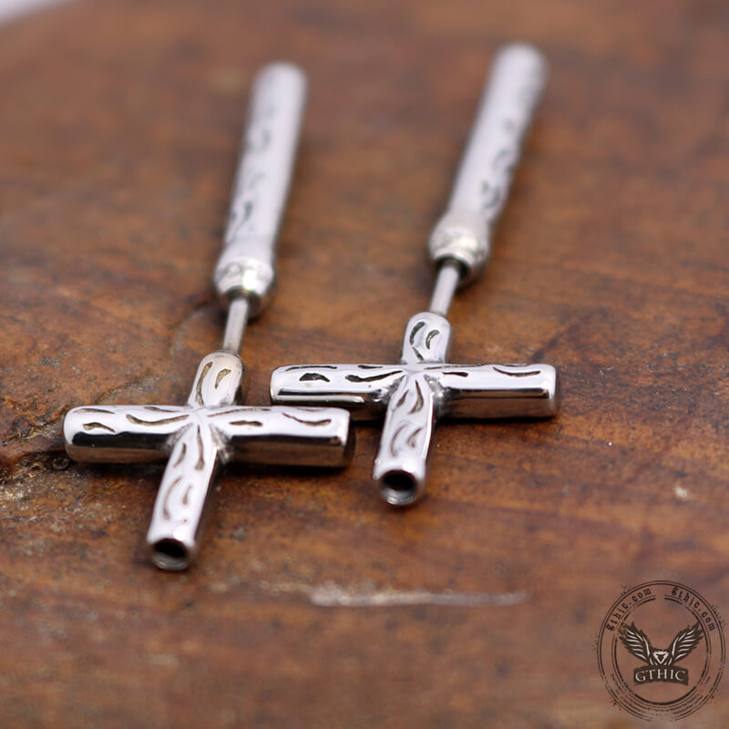 Punk Cross Stud Earrings in Stainless Steel