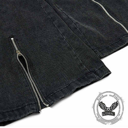 Punk Strappy Zipper Design Multi-Pocket Baggy Jeans