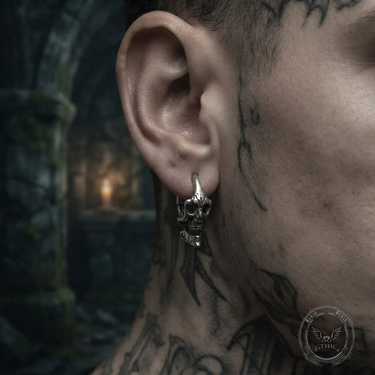 Punk Street-Style Skull Hoop Earrings in Stainless Steel