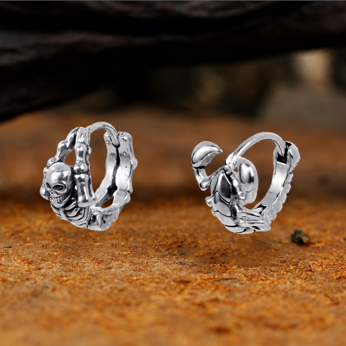 Punk Street Scorpion Skull Hoop Earrings in Stainless Steel