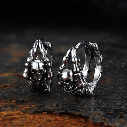 Punk Street Scorpion Skull Hoop Earrings in Stainless Steel