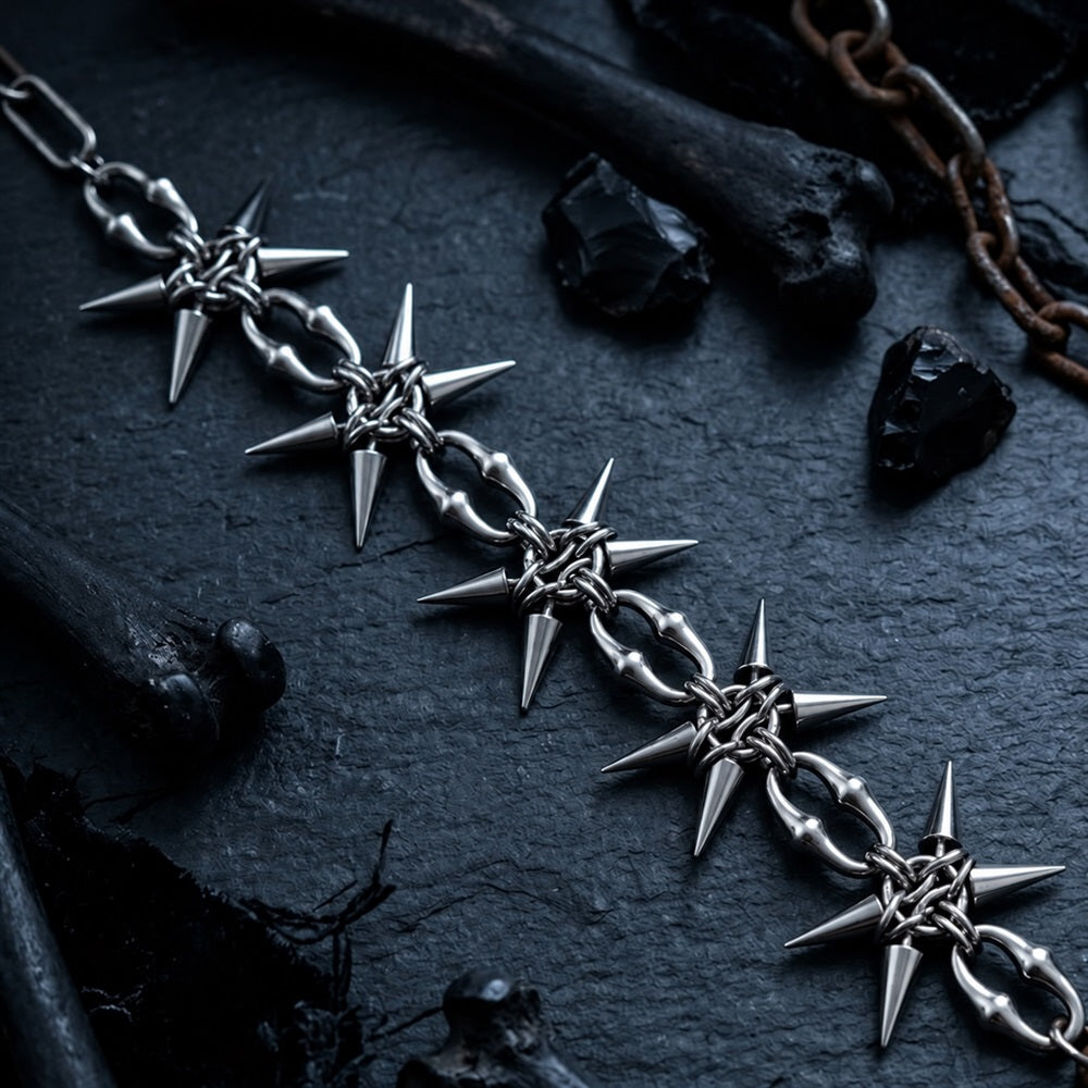 Punk Studded Stainless Steel Clavicle Necklace