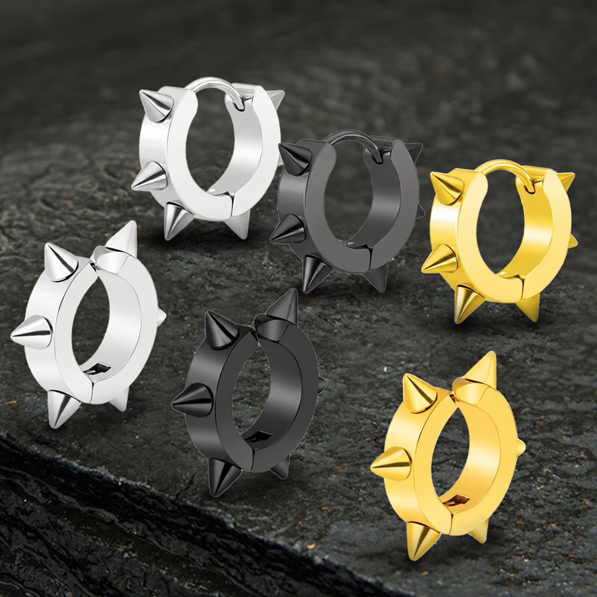 Punk Style Stainless Steel Spike Huggie Earrings