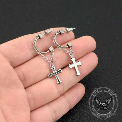 Punk Tassel Cross Earrings in Stainless Steel