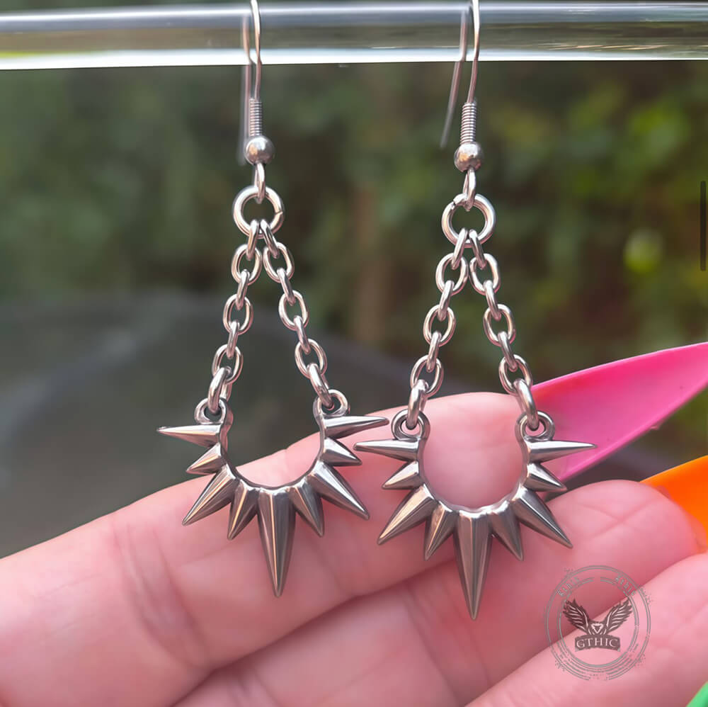 Punk Thorn Chain Drop Earrings in Stainless Steel