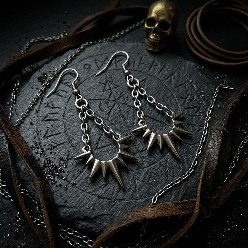 Punk Thorn Chain Drop Earrings in Stainless Steel
