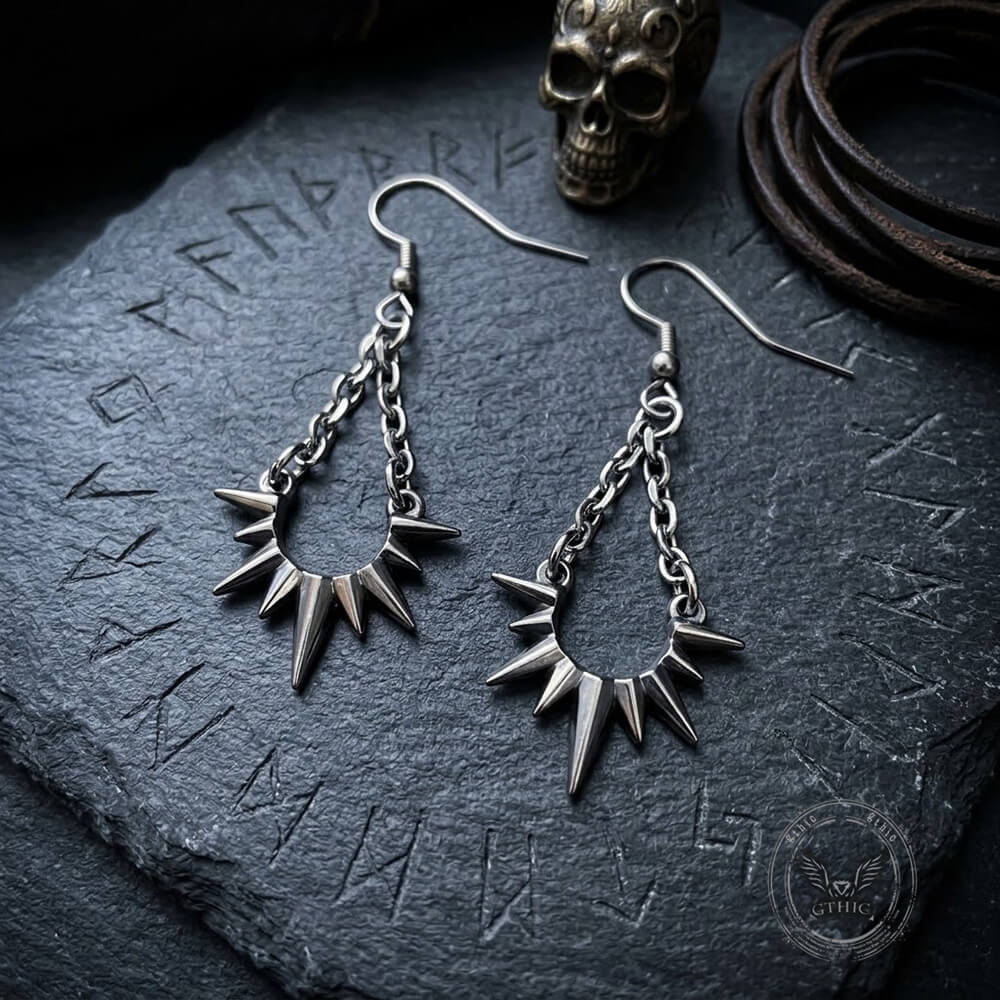 Punk Thorn Chain Drop Earrings in Stainless Steel