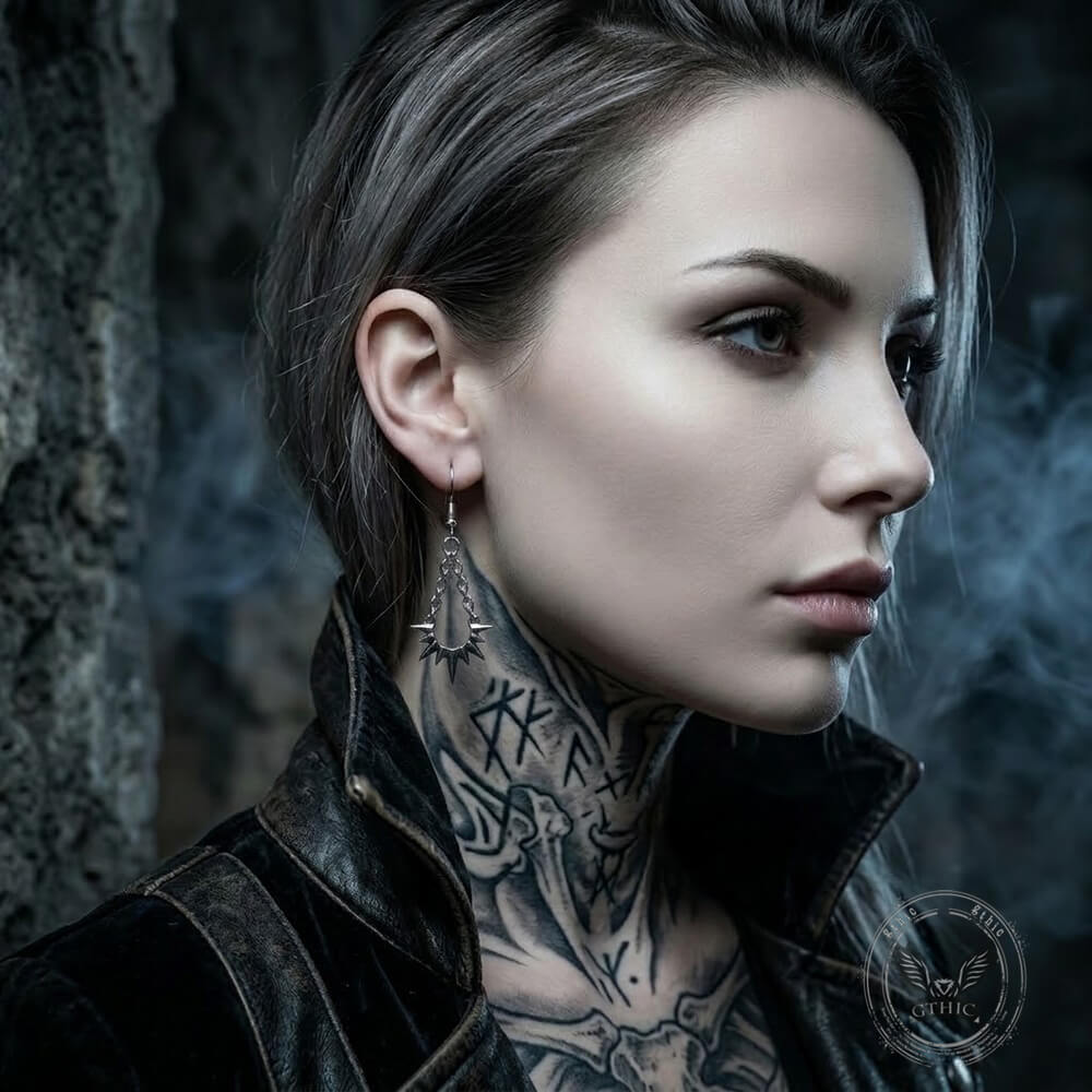 Punk Thorn Chain Drop Earrings in Stainless Steel