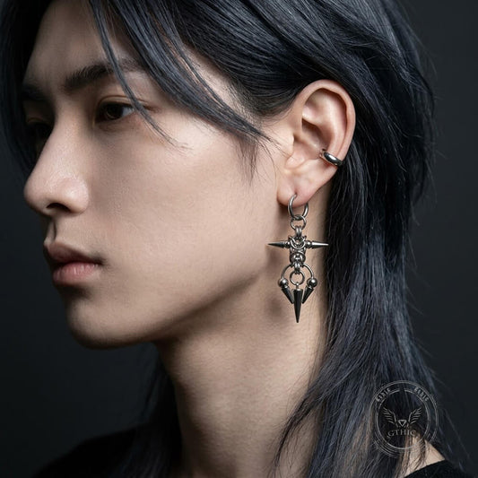 Punk Thorn Horseshoe Ring Drop Earrings in Stainless Steel