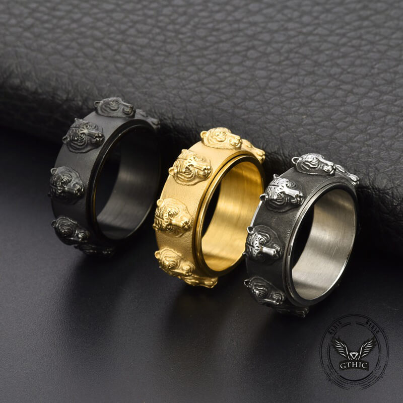 Punk Tiger Head Stainless Steel Spinner Ring