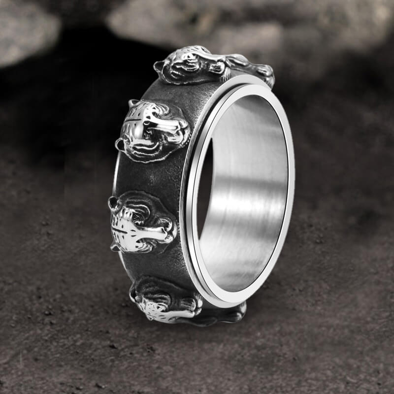 Punk Tiger Head Stainless Steel Spinner Ring