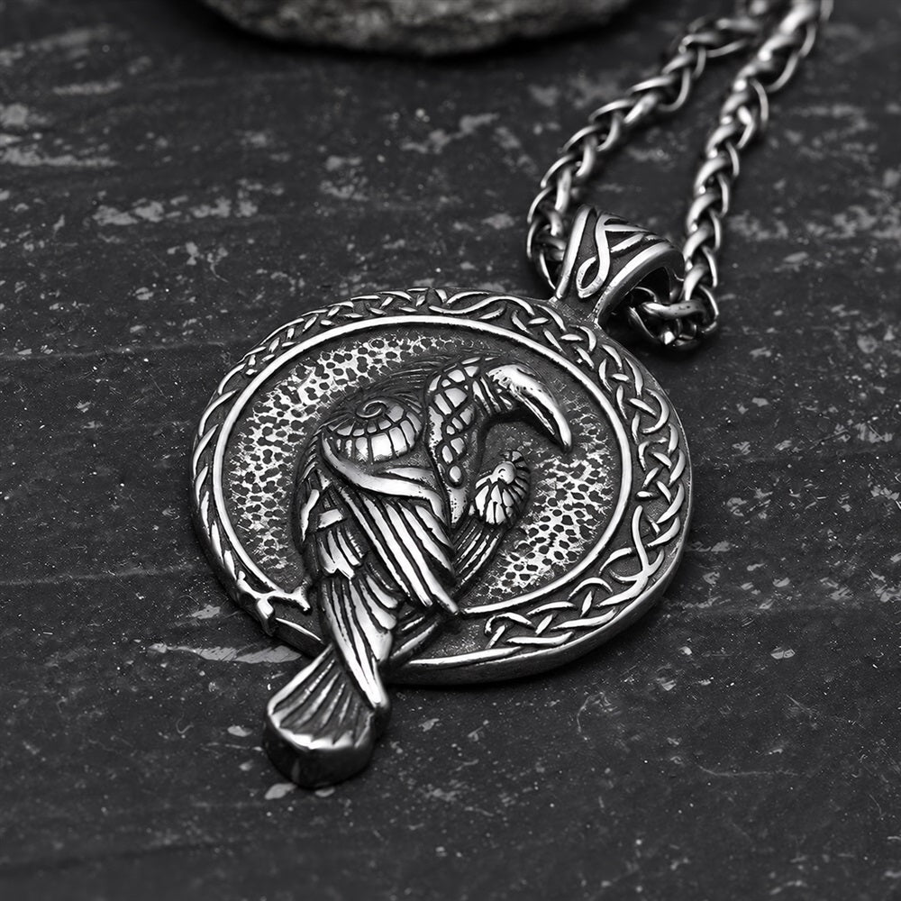 Raven And Triskele Viking Pendant in Stainless Steel