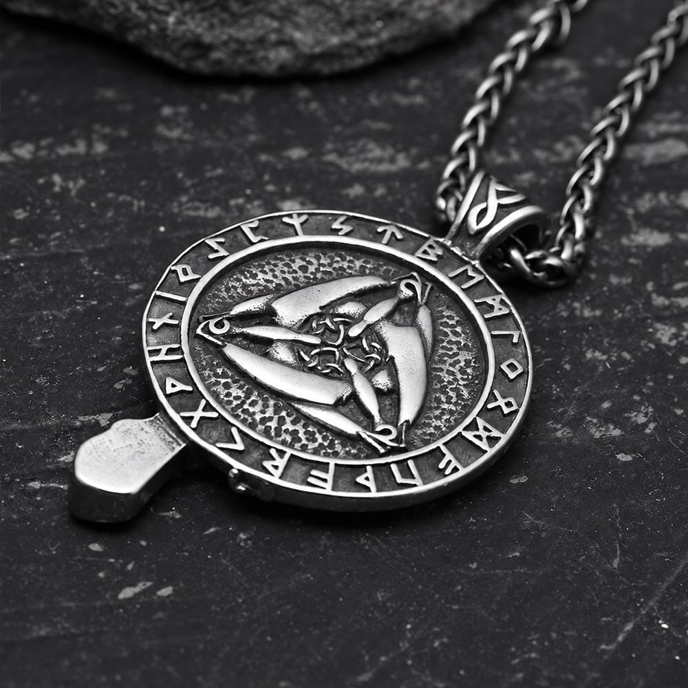 Raven And Triskele Viking Pendant in Stainless Steel