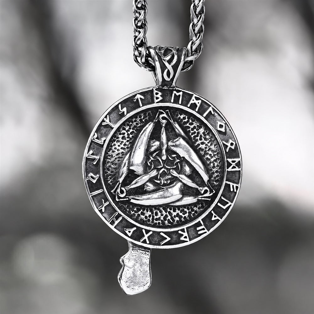 Raven And Triskele Viking Pendant in Stainless Steel