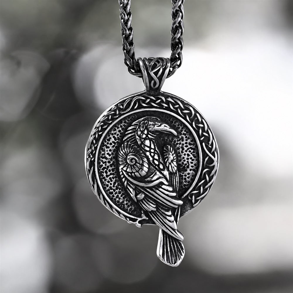 Raven And Triskele Viking Pendant in Stainless Steel