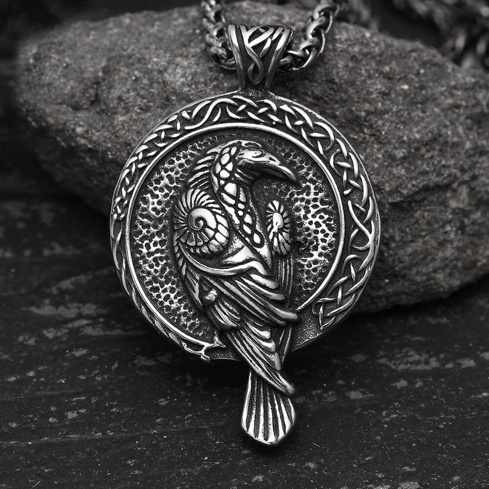 Raven And Triskele Viking Pendant in Stainless Steel
