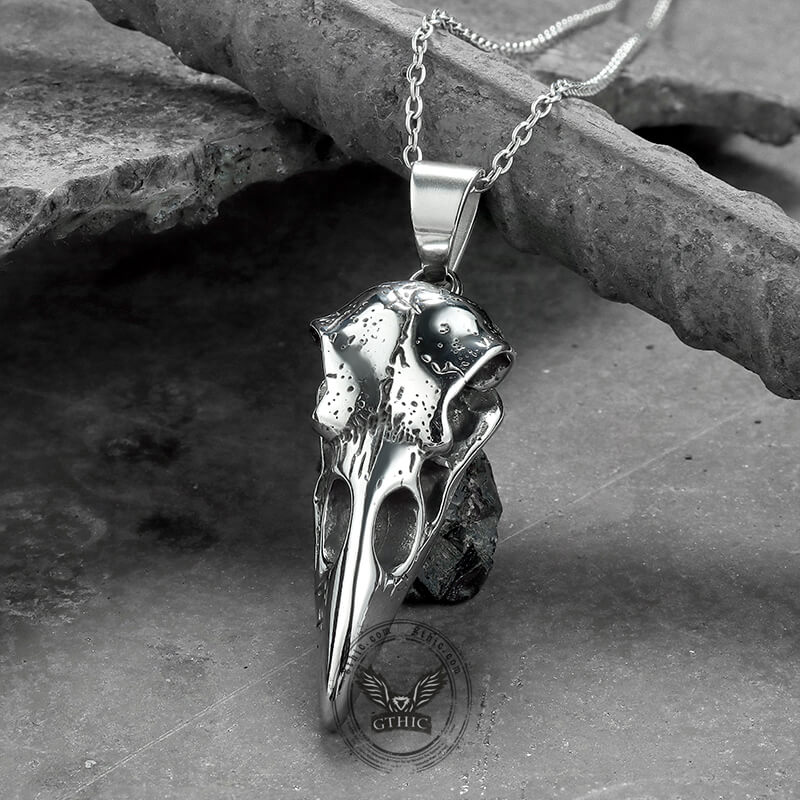 Raven Skull Viking Pendant in Stainless Steel