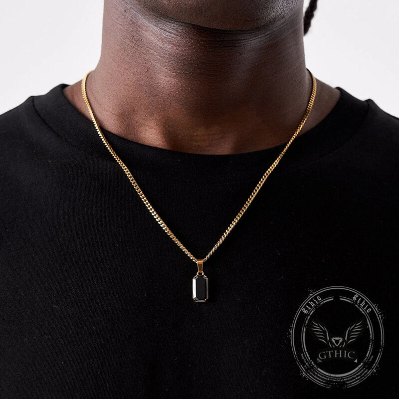 Rectangular Black Zircon Cuban Chain Pendant in Stainless Steel
