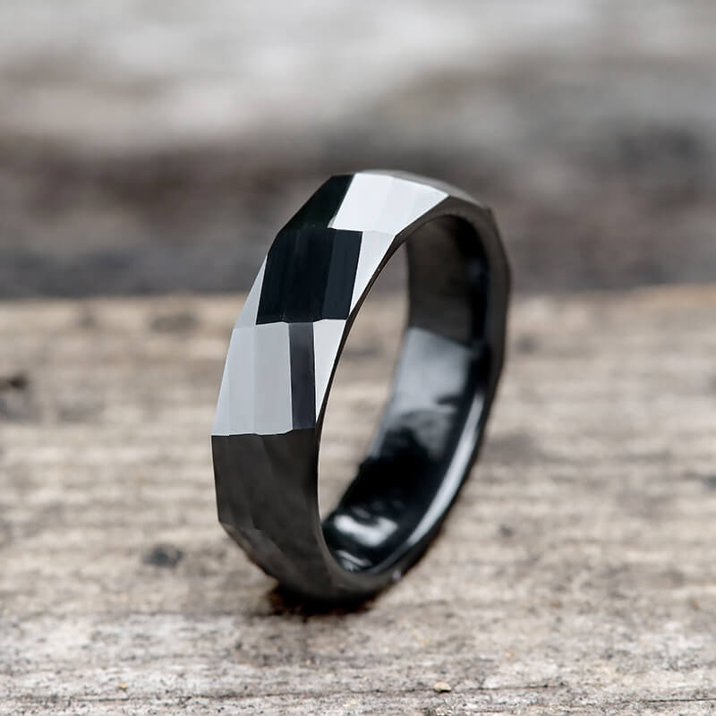 Rectangular Faceted Engagement Ring in Ceramic