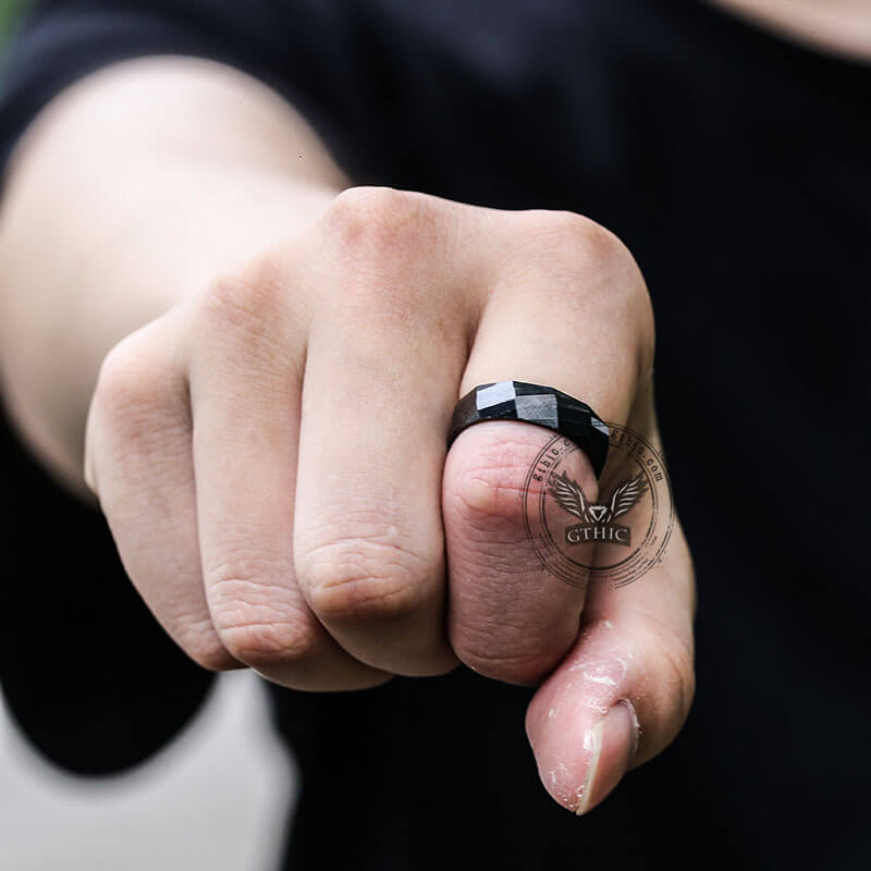 Rectangular Faceted Engagement Ring in Ceramic