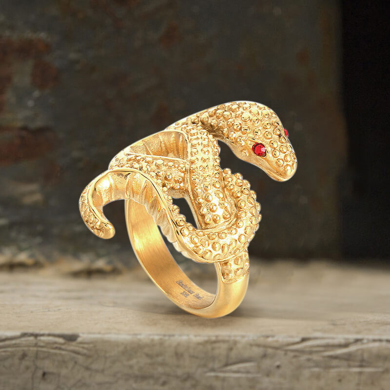 Red Eye Snake Animal Ring in Stainless Steel