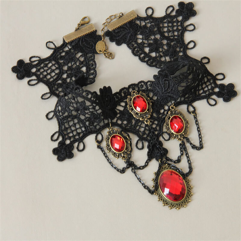 Red Zircon Lace Chain Gothic Choker Necklace