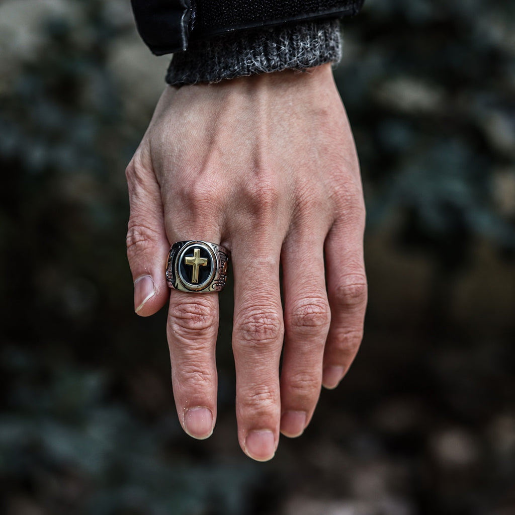 Retro Cross Religious Ring in Stainless Steel