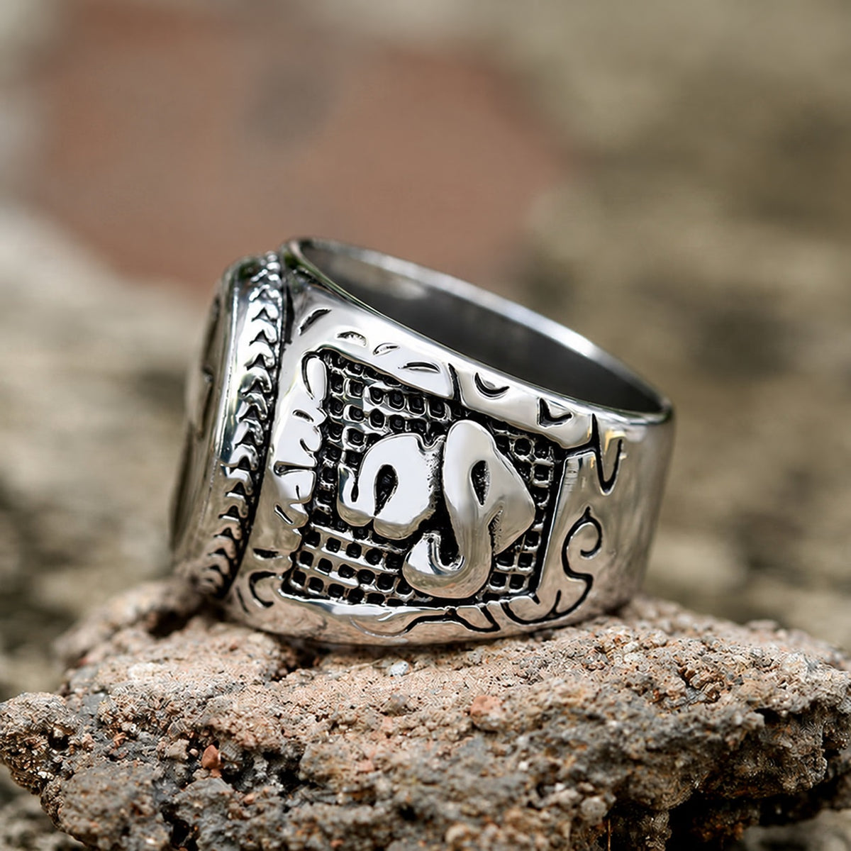 Retro Cross Religious Ring in Stainless Steel