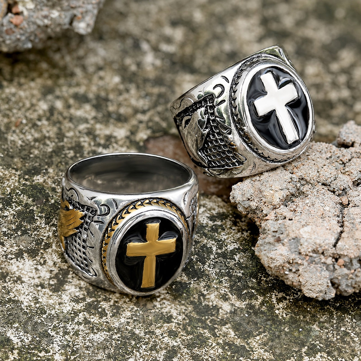 Retro Cross Religious Ring in Stainless Steel